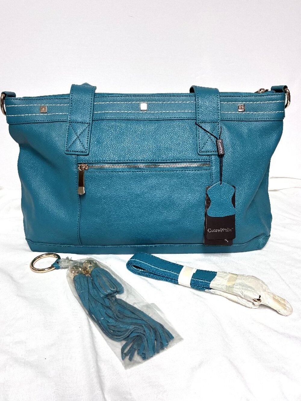 Turquoise Leather Tote Handbag